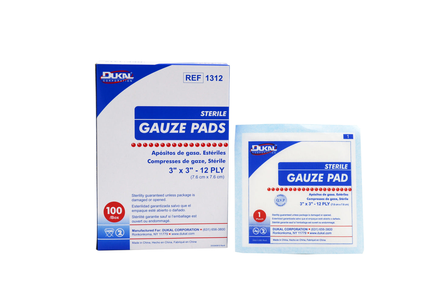 Compresse de gaze stérile 3'' x 3'' 12 plis (boite de 100) / 3'' x 3'' sterile gauze compress 12 ply (100 per box)