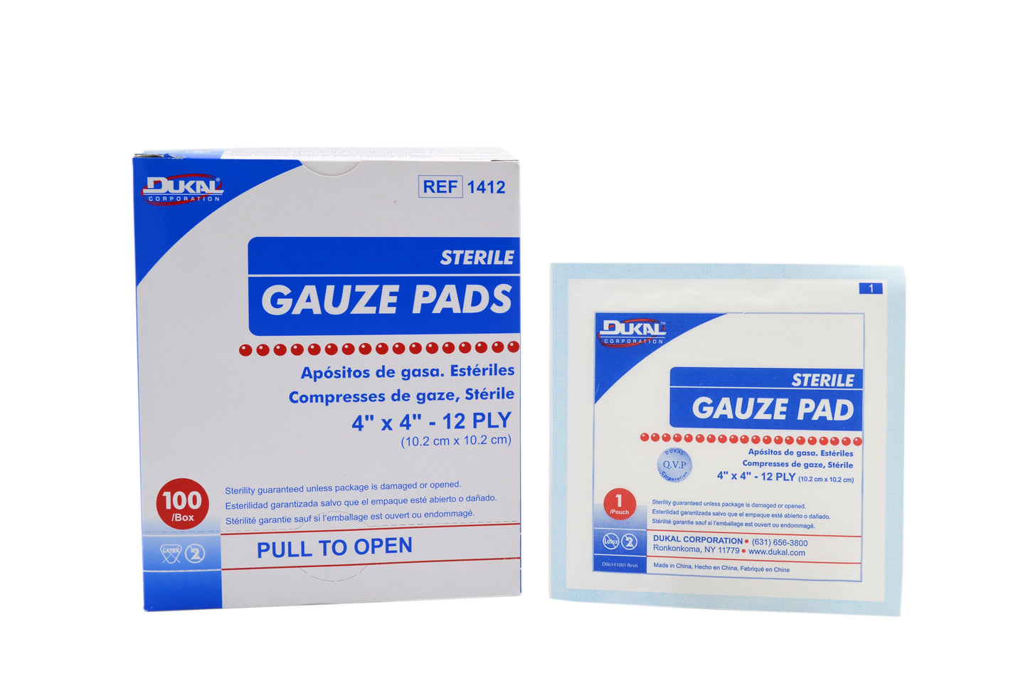 Compresse de gaze stérile 3'' x 3'' 12 plis (boite de 100) / 3'' x 3'' sterile gauze compress 12 ply (100 per box)