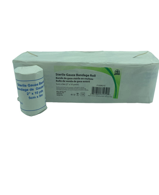 Rouleaux de Gaze en Coton Stérile, 2'' x 10 vgs (pqt/12)
